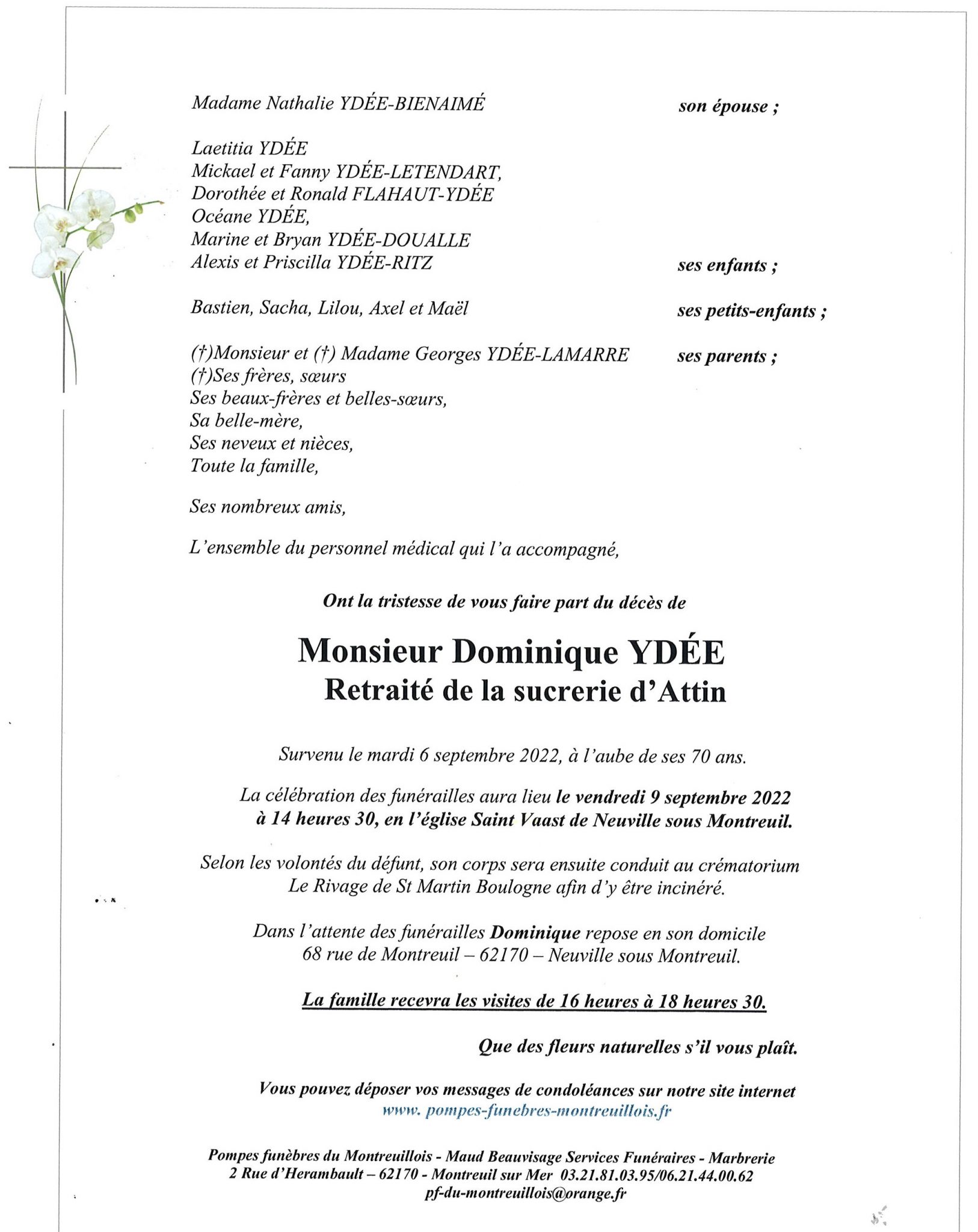 Pompes Funebres Dominique Fleurs Lestrem Avis De Deces